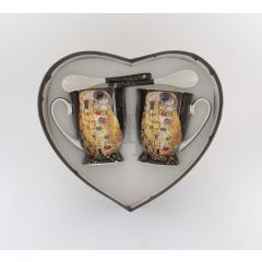   KLIMT porcelán Cappuccinos bögre+kanál, 2 szem., CSÓK mintás /09176/