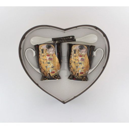 KLIMT porcelán Cappuccinos bögre+kanál, 2 szem., CSÓK mintás /09176/