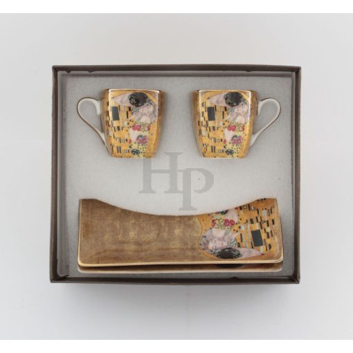 KLIMT porcelán MOKKÁS csésze+alj,  2 szem., CSÓK mintás /11529/