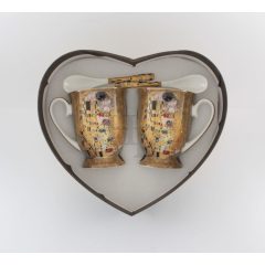   KLIMT porcelán Cappuccinos bögre+kanál, 2 szem., CSÓK mintás /15912/