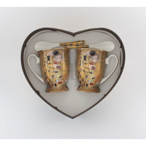 KLIMT porcelán Cappuccinos bögre+kanál, 2 szem., CSÓK mintás /15912/
