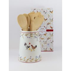   Porcelán evőeszköztartó 15x19cm, 5db bambuszkanállal, Country Life