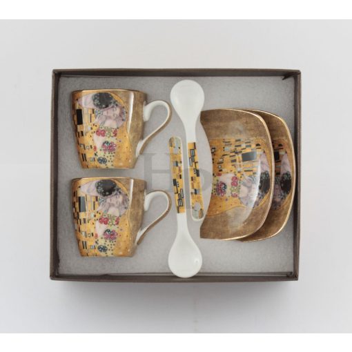 KLIMT porcelán MOKKÁS csésze+alj+kanál,  2 szem., CSÓK mintás /24573/
