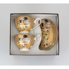   KLIMT porcelán TALPAS csésze+alj, 2 szem., CSÓK mintás /517470/
