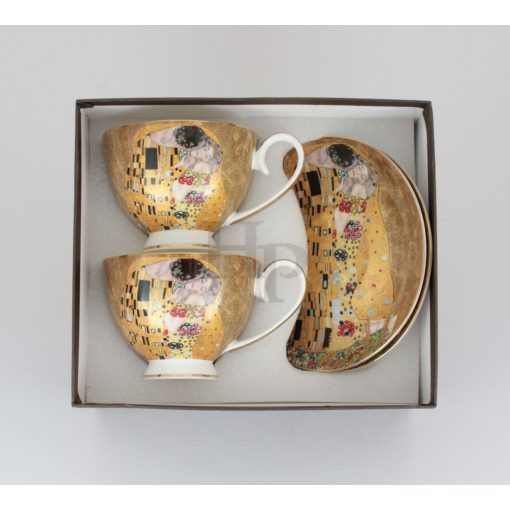 KLIMT porcelán TALPAS csésze+alj, 2 szem., CSÓK mintás /517470/
