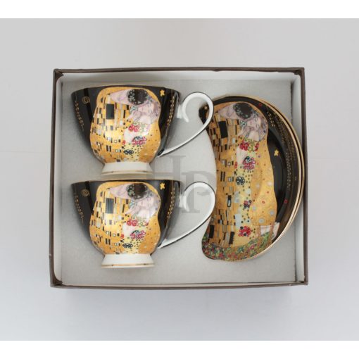 KLIMT porcelán TALPAS csésze+alj, 2 szem., CSÓK mintás /517550/