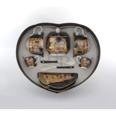   KLIMT porcelán TEÁS csésze+alj+kanál+tejkiöntő+cukortartó, 2 szem., CSÓK mintás /517580/