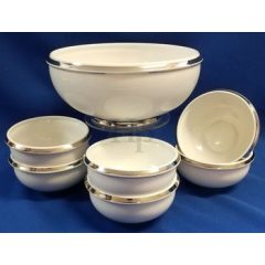   Hollóházi porcelán Holdfény salátás készlet, Platina csík (7 részes) 