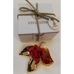   Hollóházi porcelán tövisrózsa 9217, arany -piros (8,5cm)