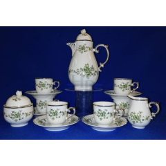   Hollóházi porcelán Pannónia mokka készlet, Erika (15 részes) 