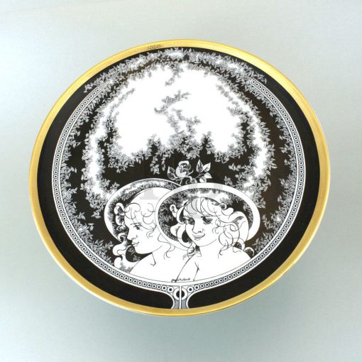 Hollóházi porcelán falitányér 9160, Női fejek (24,5cm)