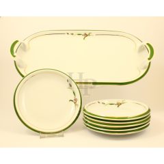   Hollóházi porcelán Holdfény szendvics készlet, Zöld tátika zöld (7 részes)