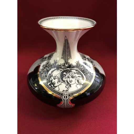 Hollóházi porcelán váza 5108, Női fejek (15,5cm) 