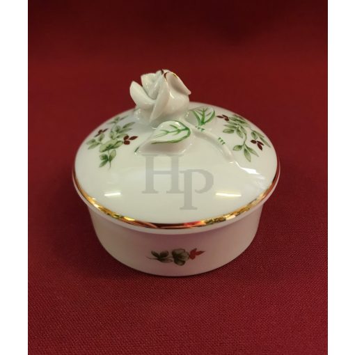 Hollóházi porcelán rózsás bonbonier 650/A, Erika (7,5cm) 