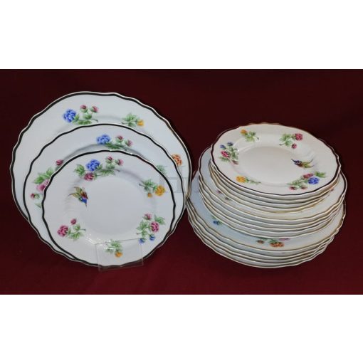Hollóházi porcelán Pannónia tányérgarnitúra, Hortenzia (18 részes) 