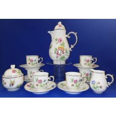   Hollóházi porcelán Pannónia mokka készlet, Hortenzia (15 részes) 