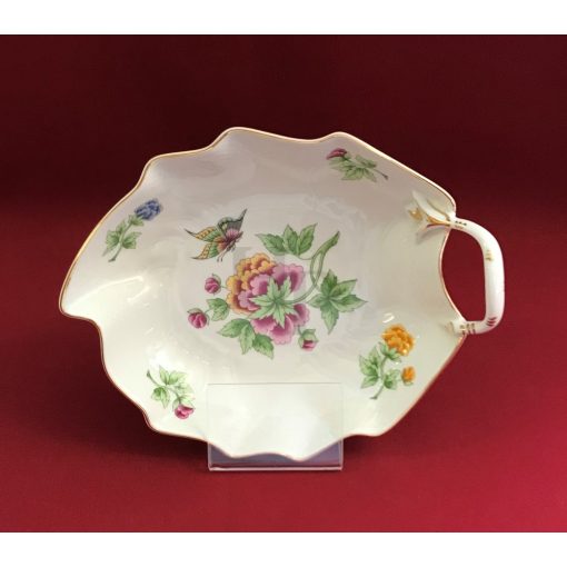 Hollóházi porcelán Pannónia levél alakú kínáló 7007, Hortenzia (20cm)  