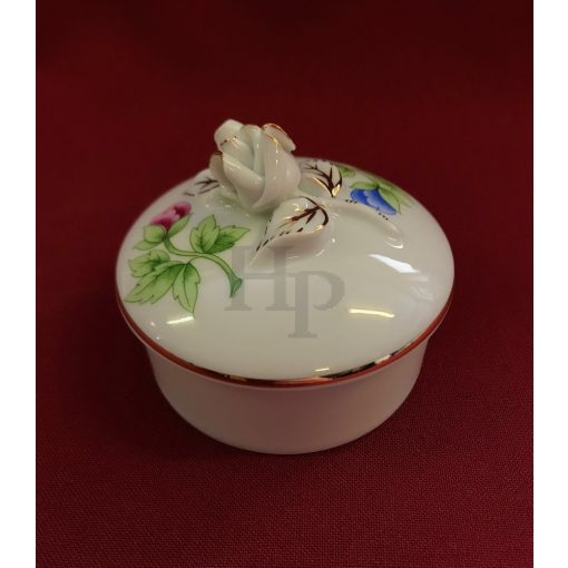 Hollóházi porcelán rózsás bonbonier 650/A, Hortenzia (7,5 cm) 
