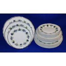 Hollóházi porcelán Pannónia tányérgarnitúra, Szeder (18 részes) 