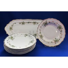   Hollóházi porcelán Pannónia szendvicskészlet, Erika (7 részes) 