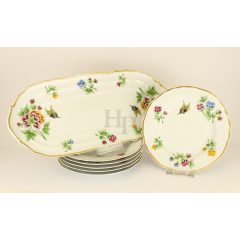   Hollóházi porcelán Pannónia Szendvicskészlet, Hortenzia (7 részes)