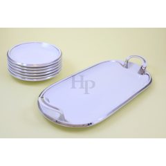   Hollóházi porcelán Holdfény szendvicskészlet, Platina csík (7 részes)