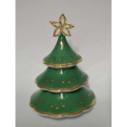 Hollóházi 3 részes karácsonyfa gyertyatartó 9289 Zöld (17cm)