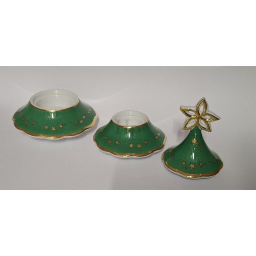 Hollóházi 3 részes karácsonyfa gyertyatartó 9289 Zöld (17cm)