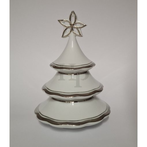 Hollóházi 3 részes karácsonyfa gyertyatartó 9289 Platina csík (17cm)