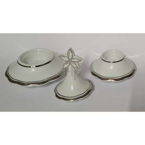 Hollóházi 3 részes karácsonyfa gyertyatartó 9289 Platina csík (17cm)