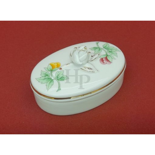 Hollóházi porcelán rózsás bonbonier 6002, Hortenzia (8,5*6cm) 